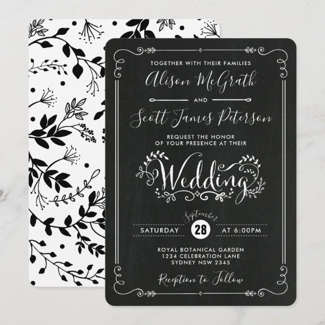 Modern Vintage Botanical Wedding Retro Invite (Front/Back)