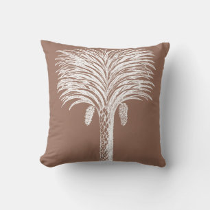 Modern Vintage Brown White Palm Tree Cushion