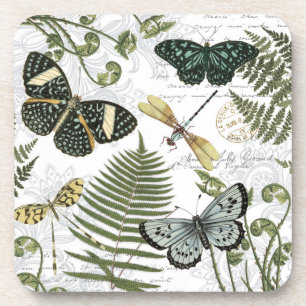modern vintage butterflies and dragonflies coaster