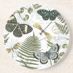modern vintage butterflies and dragonflies coaster