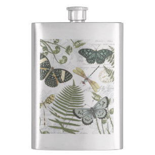 modern vintage butterflies and dragonflies hip flask