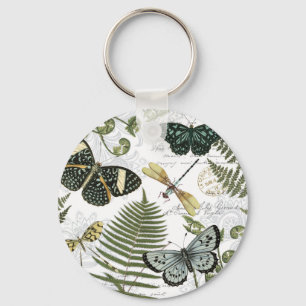 modern vintage butterflies and dragonflies key ring