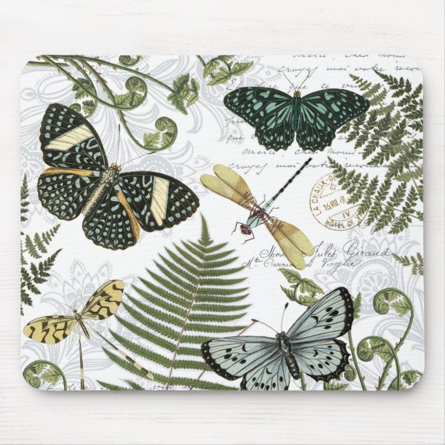 modern vintage butterflies and dragonflies mouse mat (Front)