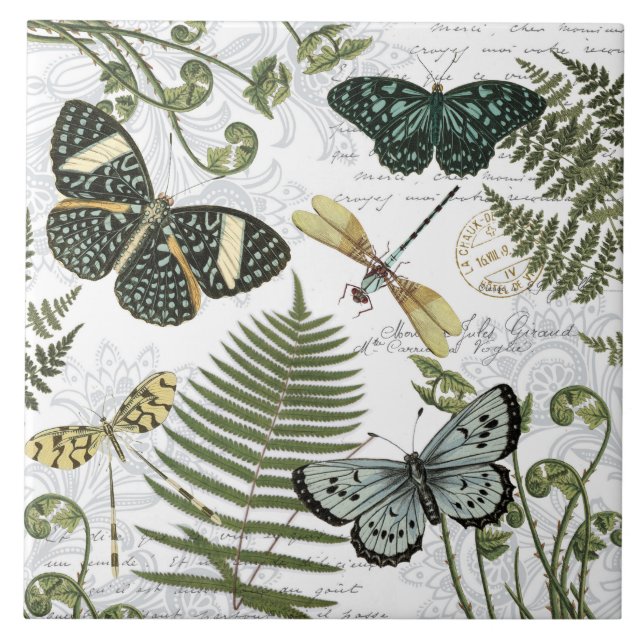 modern vintage butterflies and dragonflies tile (Front)