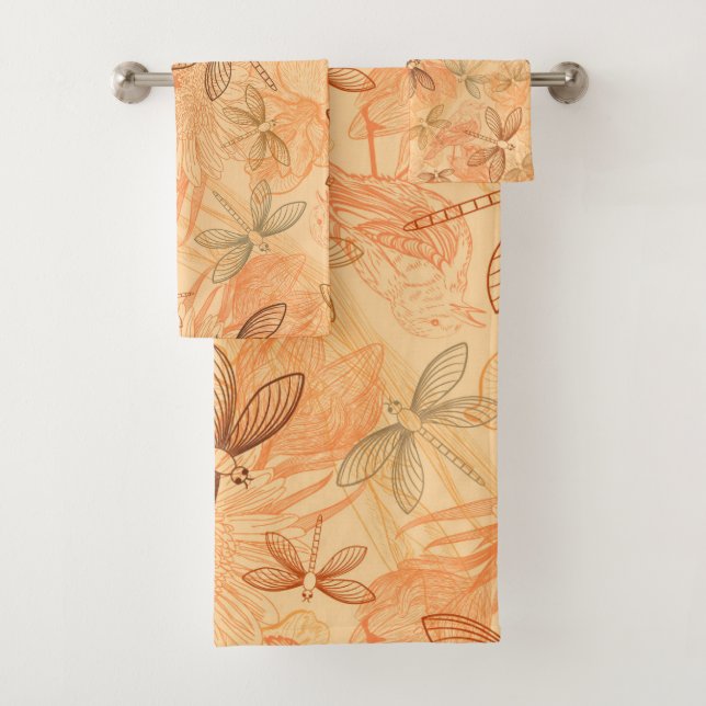modern vintage butterflies bath towel set (Insitu)