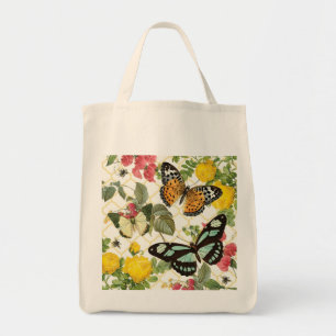 modern vintage butterfly garden tote bag