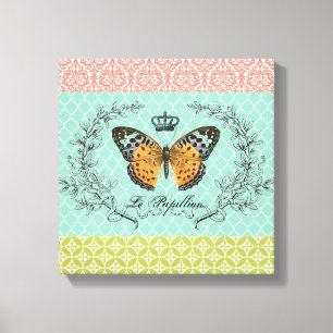 Modern vintage butterfly stretched canvas print