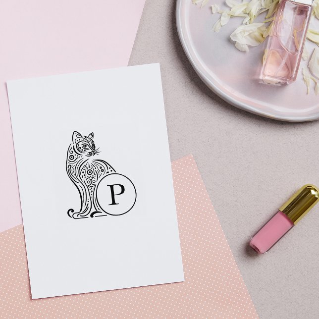 Modern Vintage Cat Monogram Rubber Stamp (Creator Uploaded)