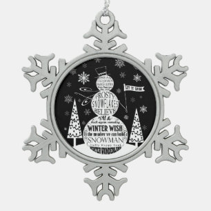modern vintage chalkboard snowman typography art snowflake pewter christmas ornament