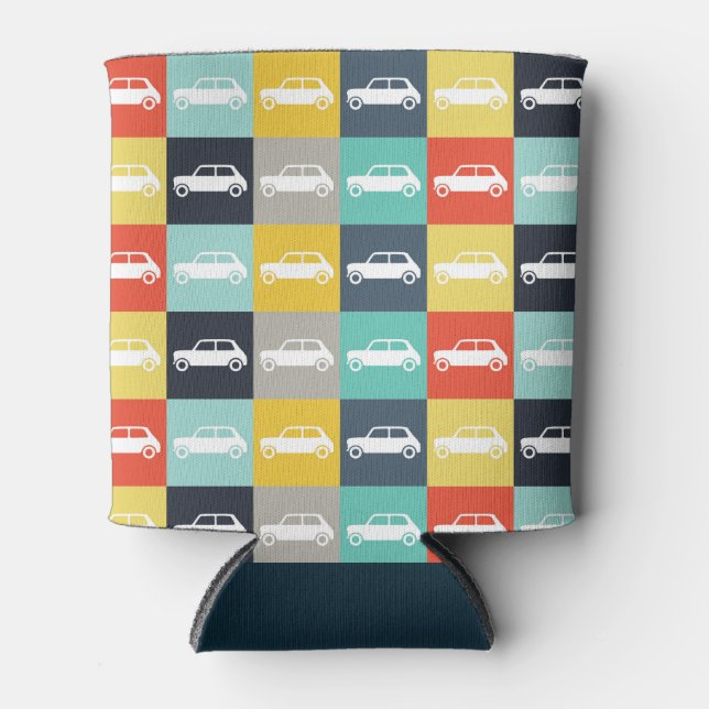 Modern Vintage Chequerboard Mini Cooper Can Cooler (Front)