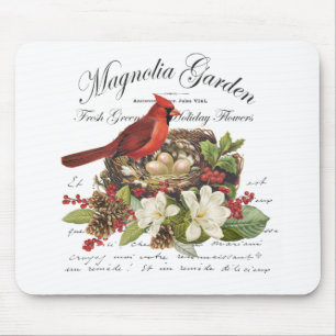 Modern Vintage Christmas Cardinal Mouse Mat