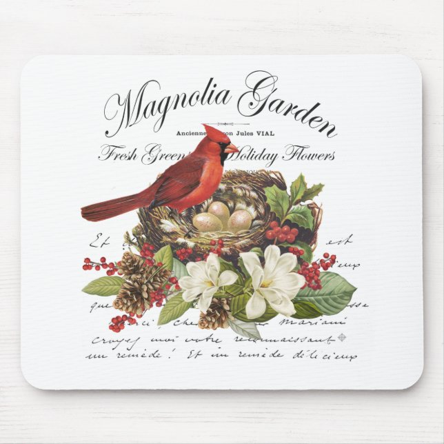 Modern Vintage Christmas Cardinal Mouse Mat (Front)