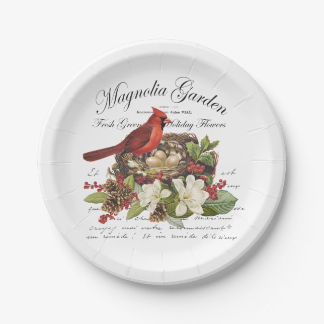 Modern Vintage Christmas Cardinal Paper Plate (Front)