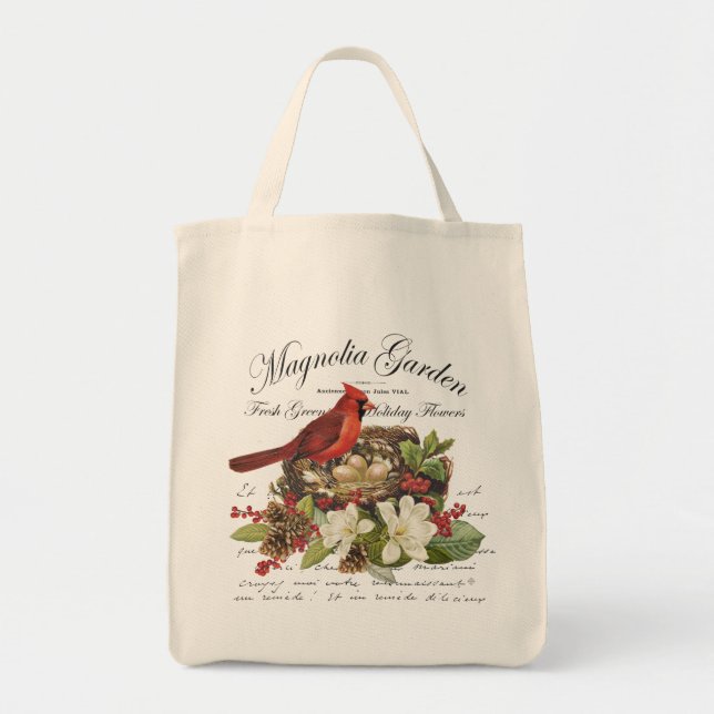Modern Vintage Christmas Cardinal Tote Bag (Front)