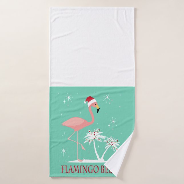 MODERN VINTAGE CHRISTMAS FLAMINGO BATH TOWEL (Bath Towel)