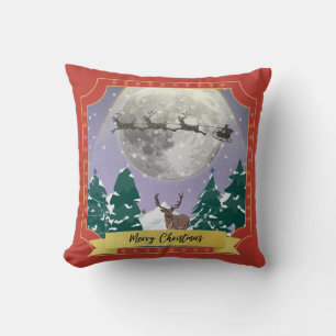 Modern Vintage Christmas Night with Santa Reindeer Cushion
