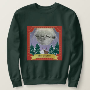 Modern Vintage Christmas Night with Santa Reindeer Sweatshirt