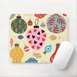 Modern vintage Christmas ornaments Pink Blue Red Mouse Mat