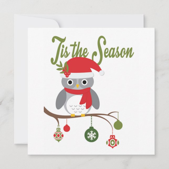 modern vintage christmas woodland owl holiday card (Front)