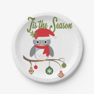 modern vintage christmas woodland owl paper plate