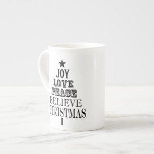 modern vintage christmas word tree bone china mug