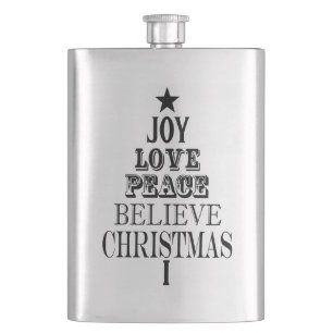 modern vintage christmas word tree hip flask
