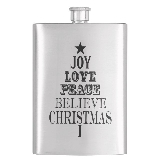 modern vintage christmas word tree hip flask (Front)
