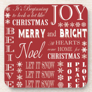 modern vintage Christmas words Coaster