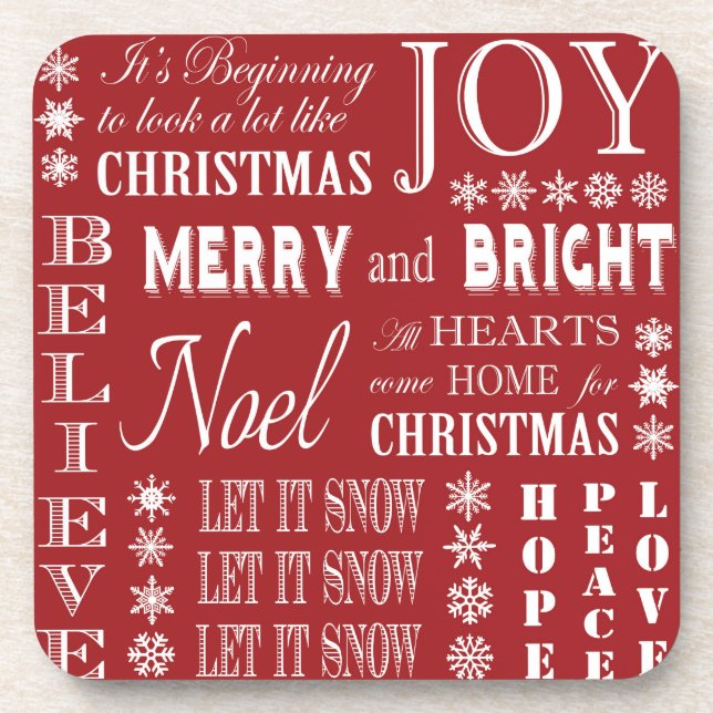 modern vintage Christmas words Coaster (Front)