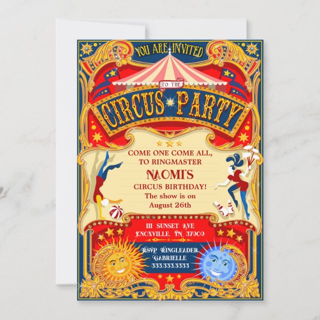 Modern Vintage Circus Carnival Festival Birthday Invitation (Front)