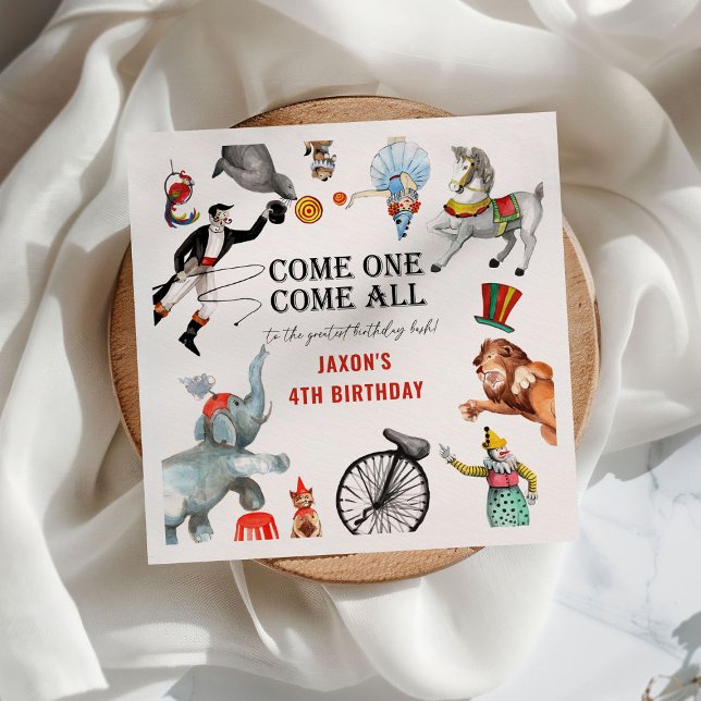 Modern Vintage Circus Carnival Festival Birthday  Napkin (Creator Uploaded)