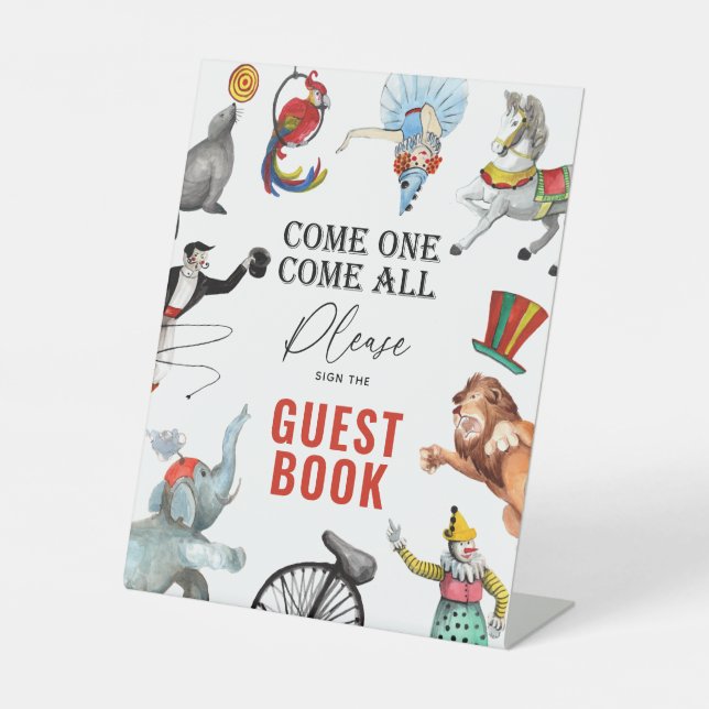 Modern Vintage Circus Carnival Guest Book  Pedestal Sign (Front)