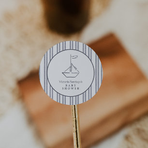 Modern Vintage Coastal Sailboat Blue Baby Shower Classic Round Sticker