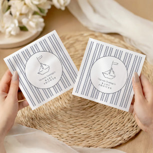 Modern Vintage Coastal Sailboat Blue Baby Shower Napkin