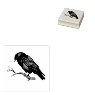 Modern vintage Crow  Rubber Stamp