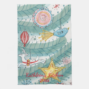 Modern Vintage Custom Christmas Tree Ornament Date Tea Towel