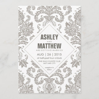 Modern Vintage Damask Wedding Invitation Template