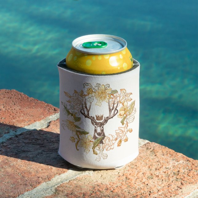 Modern Vintage Deer Rustic Pink flower Can Cooler (In Situ Pool)