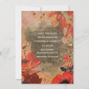Modern Vintage Distressed Fall Floral Save The Date