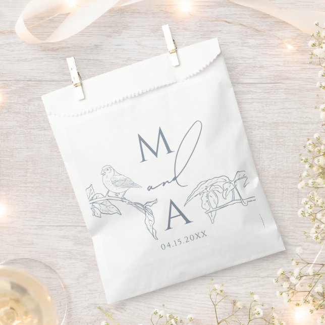 Modern Vintage Dusty Blue Monogram Wedding Favour Bags (Clipped)