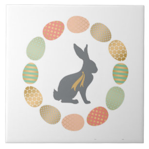 Modern vintage Easter bunny and eggs Tile