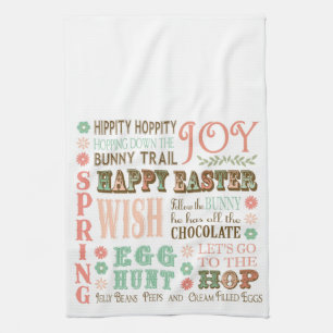Modern Vintage Easter typography word collage Tea Towel