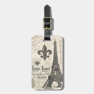 modern vintage eiffel tower luggage tag