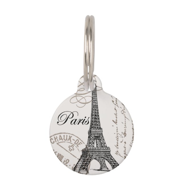modern vintage Eiffel Tower Pet Tag (Front)