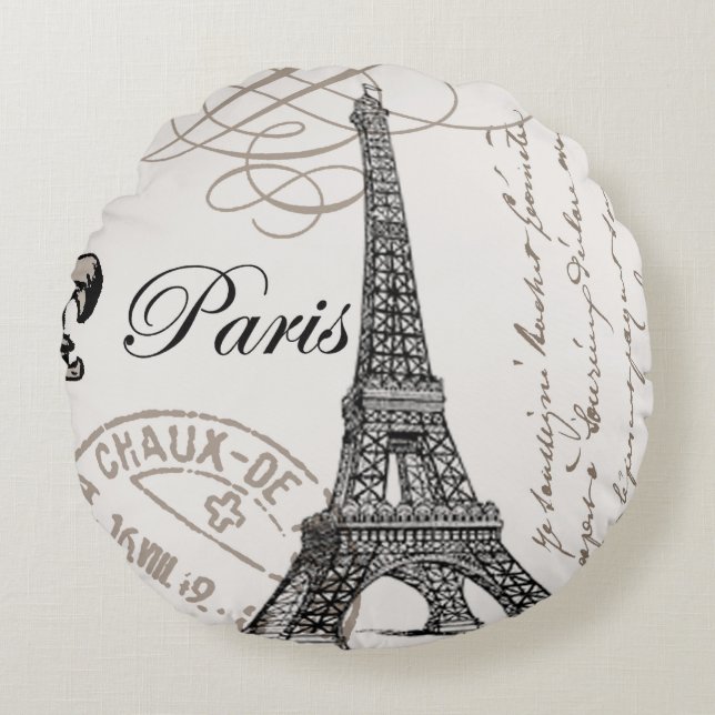 modern vintage Eiffel Tower Round Cushion (Front)