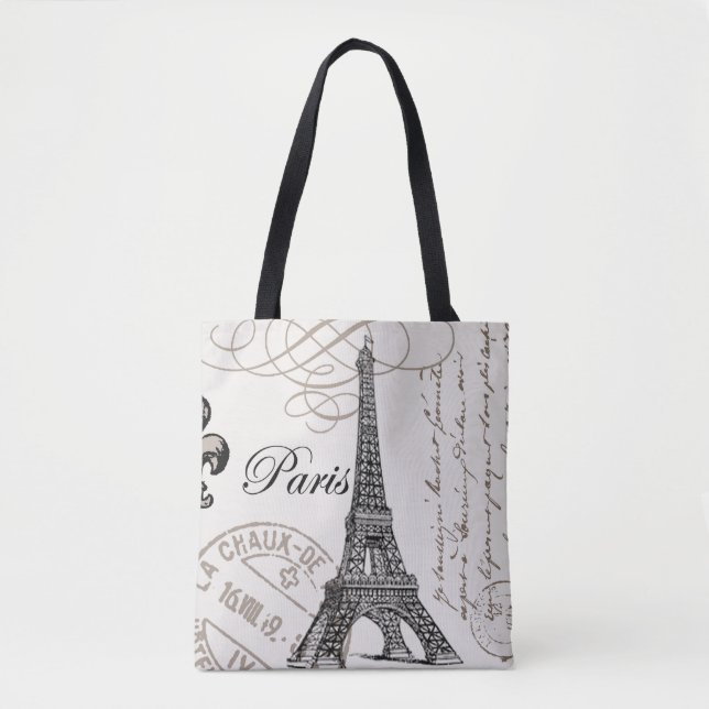 MODERN VINTAGE EIFFEL TOWER TOTE BAG (Front)