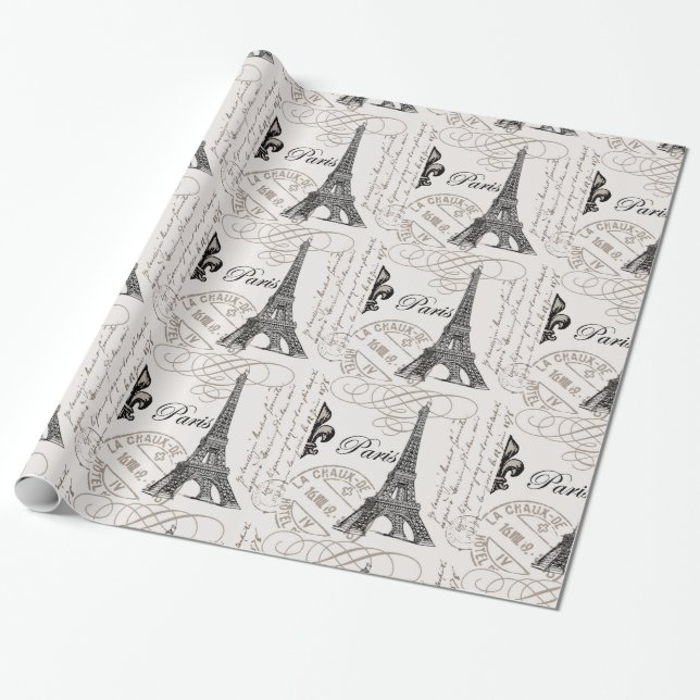 modern vintage Eiffel Tower Wrapping Paper (Unrolled)