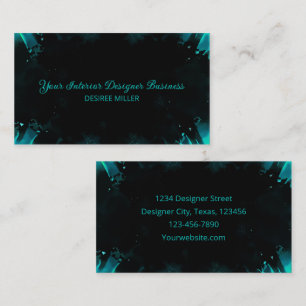 Modern Vintage Elegant Black Teal Watercolor Business Card