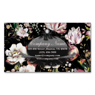 Modern Vintage Elegant bohemian black floral Magnetic Business Card