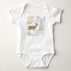 Modern Vintage Elegant winter woodland deer Baby Bodysuit